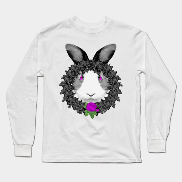 Rabbit Pink Rose Wreath Long Sleeve T-Shirt by Nuletto